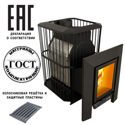 Печь для бани ПЕГАС 26 нерж. стекло сетка (закрытая каменка)